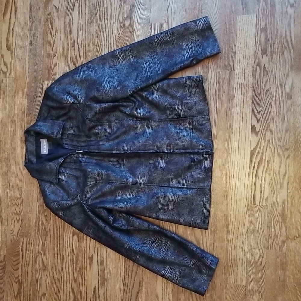 (8) TanJay Metallic Reptile Print Zip Up Padded Shoulder Blazer Office Blazer